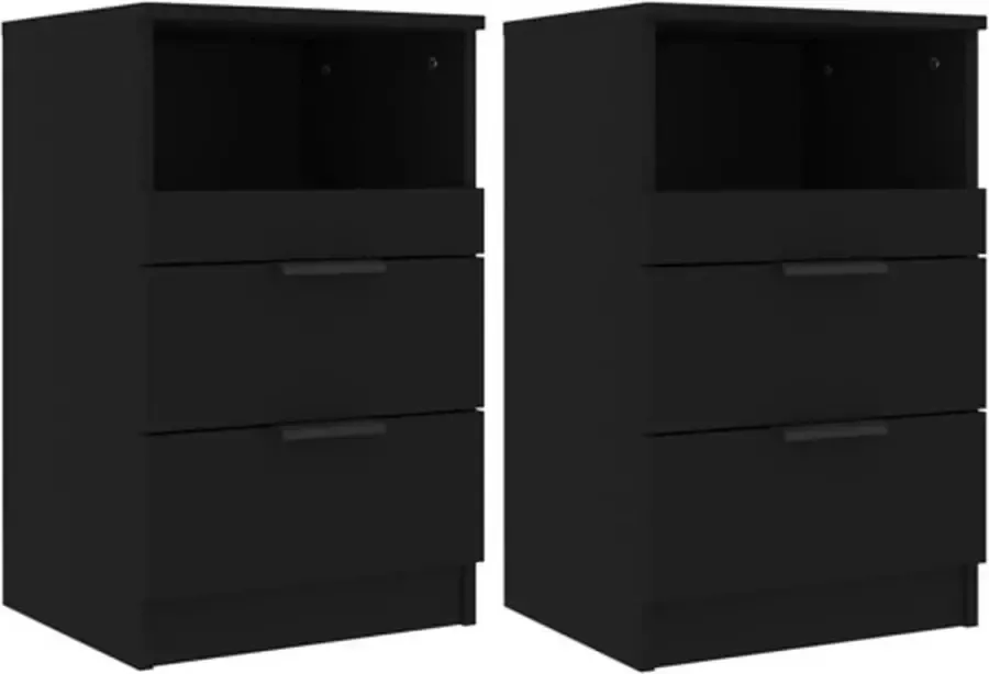 VidaXL -Nachtkastjes-2-st-bewerkt-hout-zwart - Foto 4