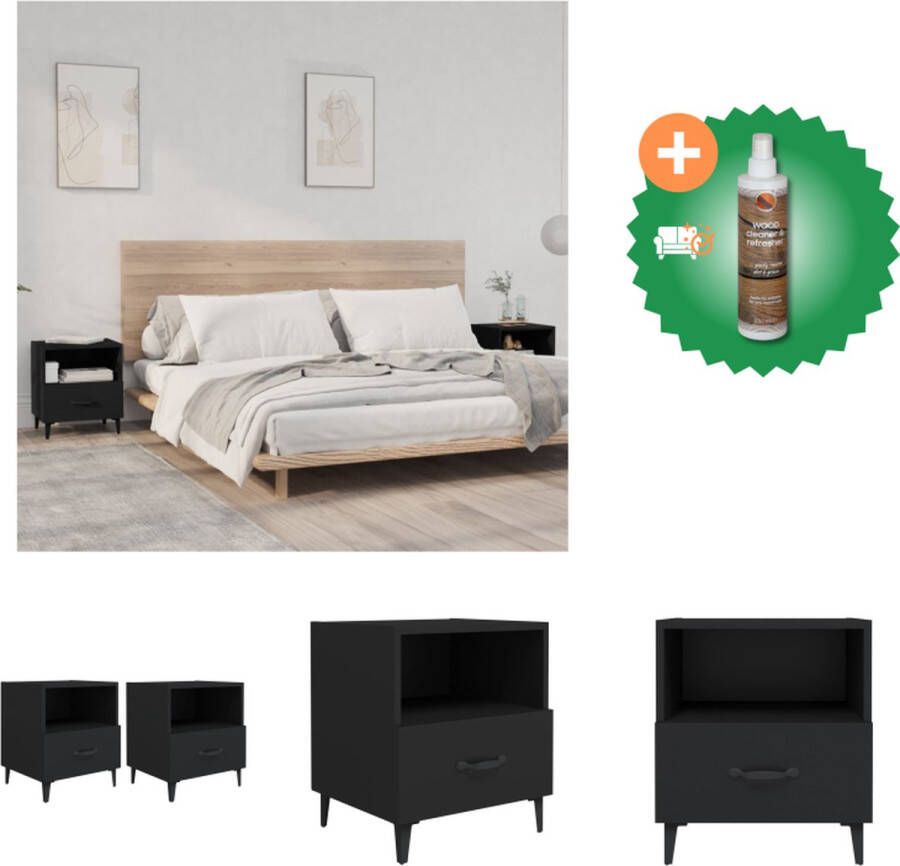 VidaXL Nachtkastjes Elegant Bedkasten 40 x 40 x 50 cm Kleur- Zwart Kast Inclusief Houtreiniger en verfrisser