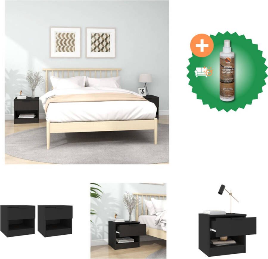 VidaXL Nachtkastjes 2 st bewerkt hout zwart Kast Inclusief Houtreiniger en verfrisser