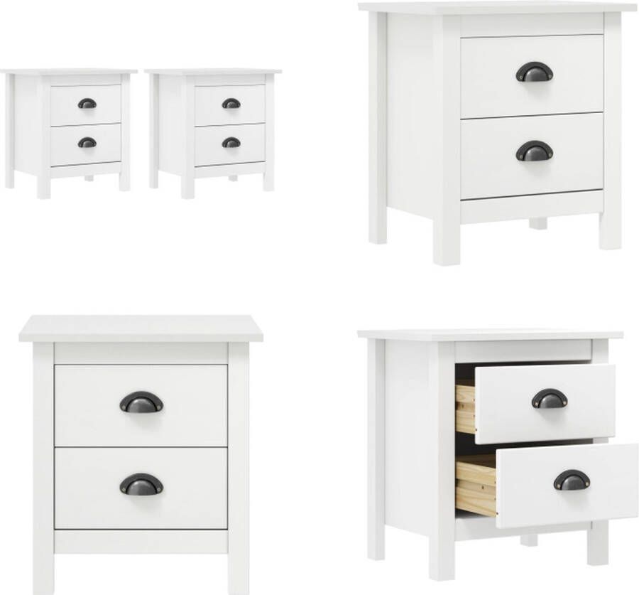 VidaXL Nachtkastjes 2 st Hill 46x35x49-5 cm grenenhout wit Nachtkastje Nachtkastjes Houten Nachtkastje Houten Nachtkastjes