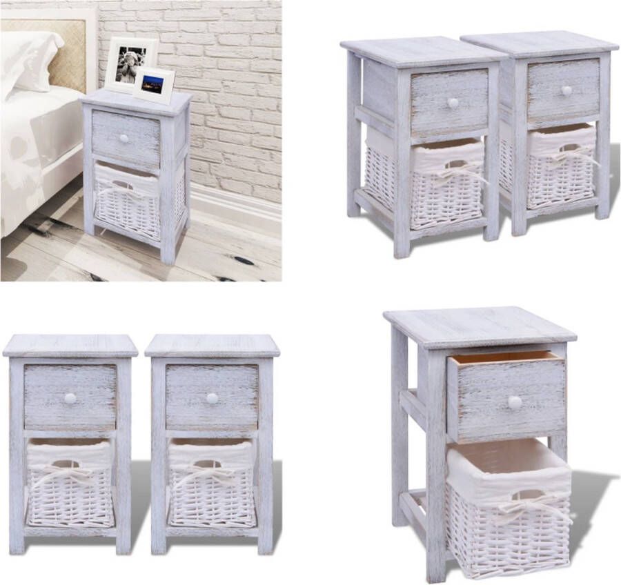 VidaXL Nachtkastjes 2 st hout wit Kast Kasten Kastje Kastjes
