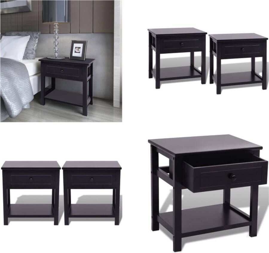 VidaXL Nachtkastjes 2 st hout zwart Kast Kasten Kastje Kastjes