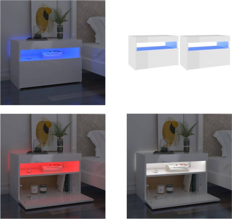 VidaXL Nachtkastjes 2 st LED-verlichting 60x35x40 cm hoogglans wit Nachtkastje Nachtkastjes Houten Nachtkastje Houten Nachtkastjes