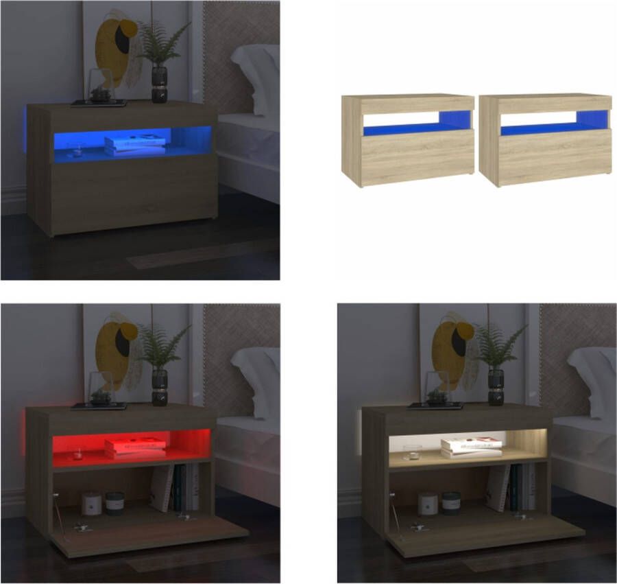VidaXL Nachtkastjes 2 st LED-verlichting 60x35x40 cm sonoma eikenkleur Nachtkastje Nachtkastjes Houten Nachtkastje Houten Nachtkastjes