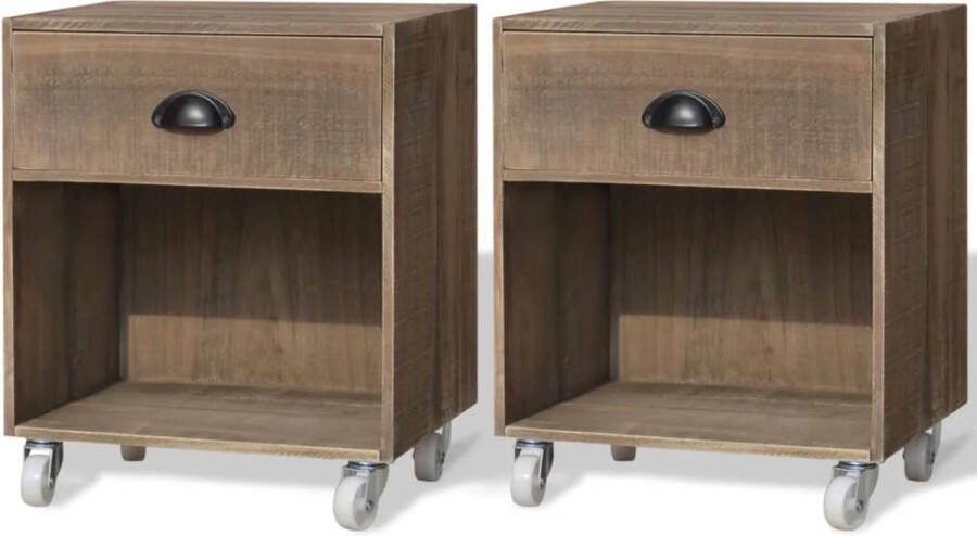 VidaXL Nachtkastjes 2 st massief hout bruin Nachtkastjes Kastjes Salontafel Tv Tafel Sidetable Massief Hout Bruine Kleur Slaapkamers Bedroom Furniture - Foto 2