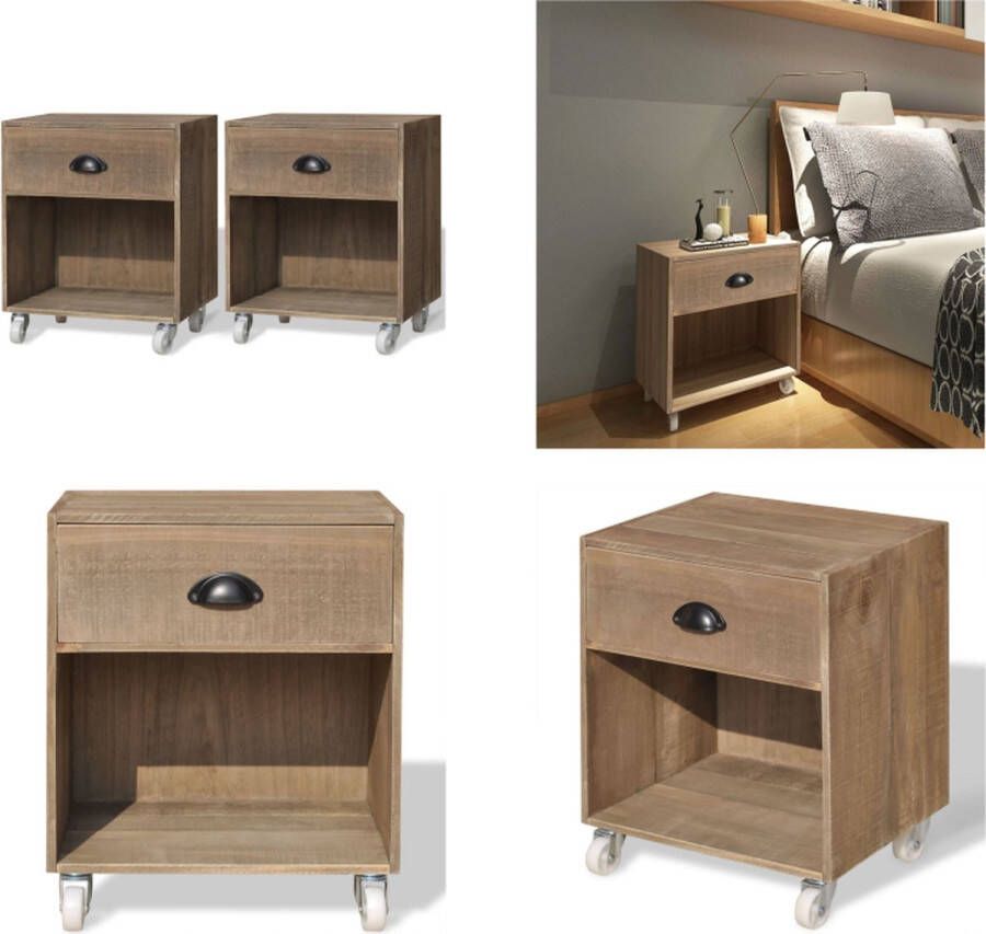VidaXL Nachtkastjes 2 st massief hout bruin Kast Kasten Kastje Kastjes