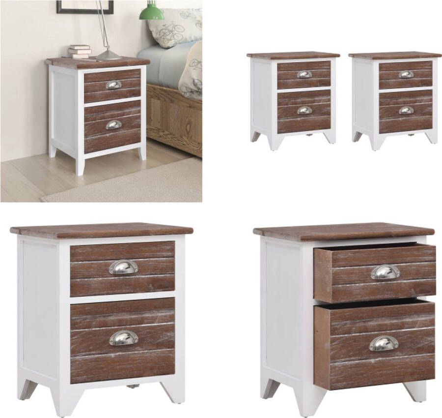 VidaXL Nachtkastjes 2 st met 2 lades bruin en wit Kast Kasten Kastje Kastjes