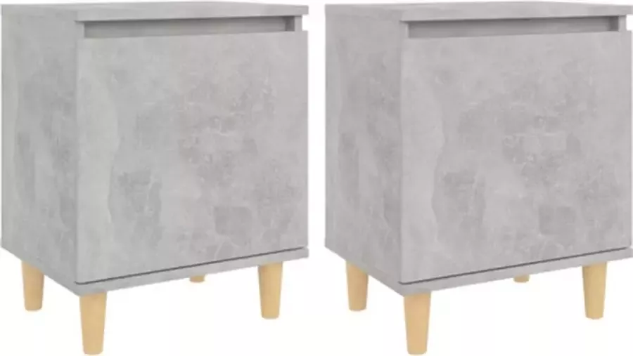 VidaXL -Nachtkastjes-2-st-met-houten-poten-40x30x50-cm-betongrijs - Foto 3