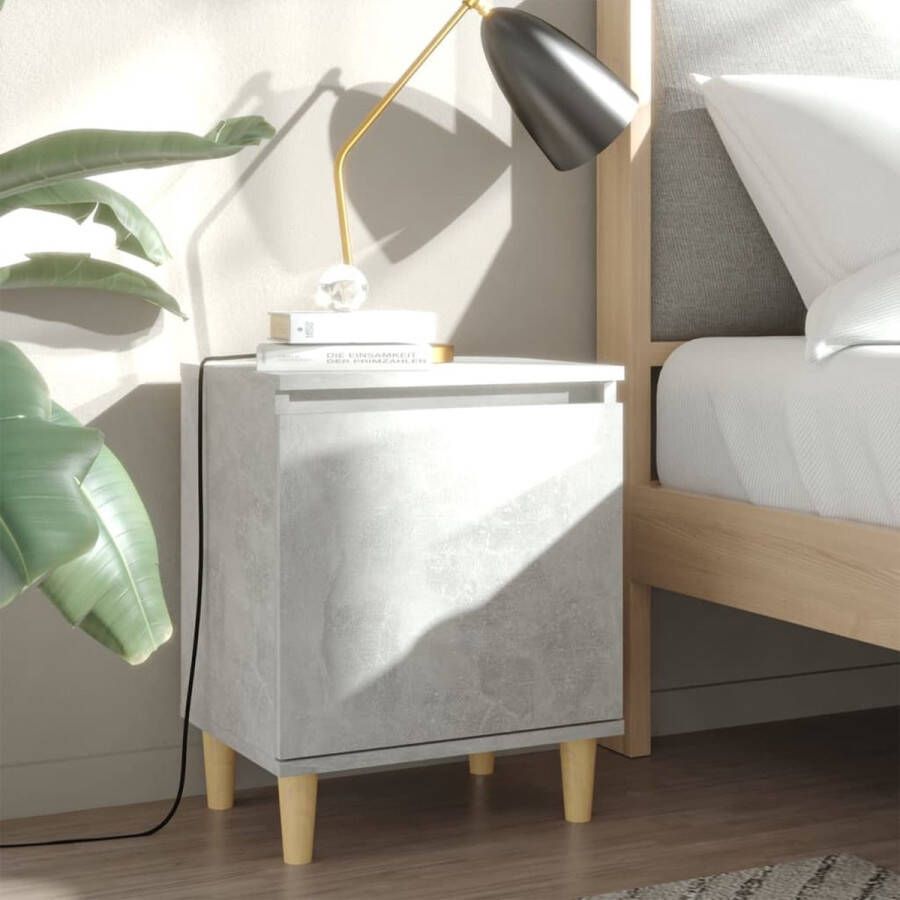 VidaXL -Nachtkastjes-2-st-met-houten-poten-40x30x50-cm-betongrijs