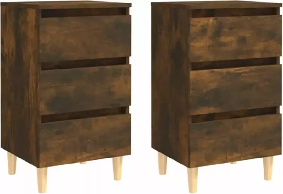 VidaXL -Nachtkastjes-2-st-met-houten-poten-40x35x69-cm-gerookt-eiken - Foto 5
