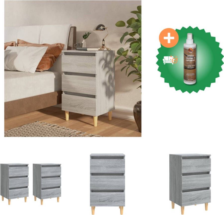 VidaXL Nachtkastjes 2 st met houten poten 40x35x69 cm grijs sonoma Kast Inclusief Houtreiniger en verfrisser