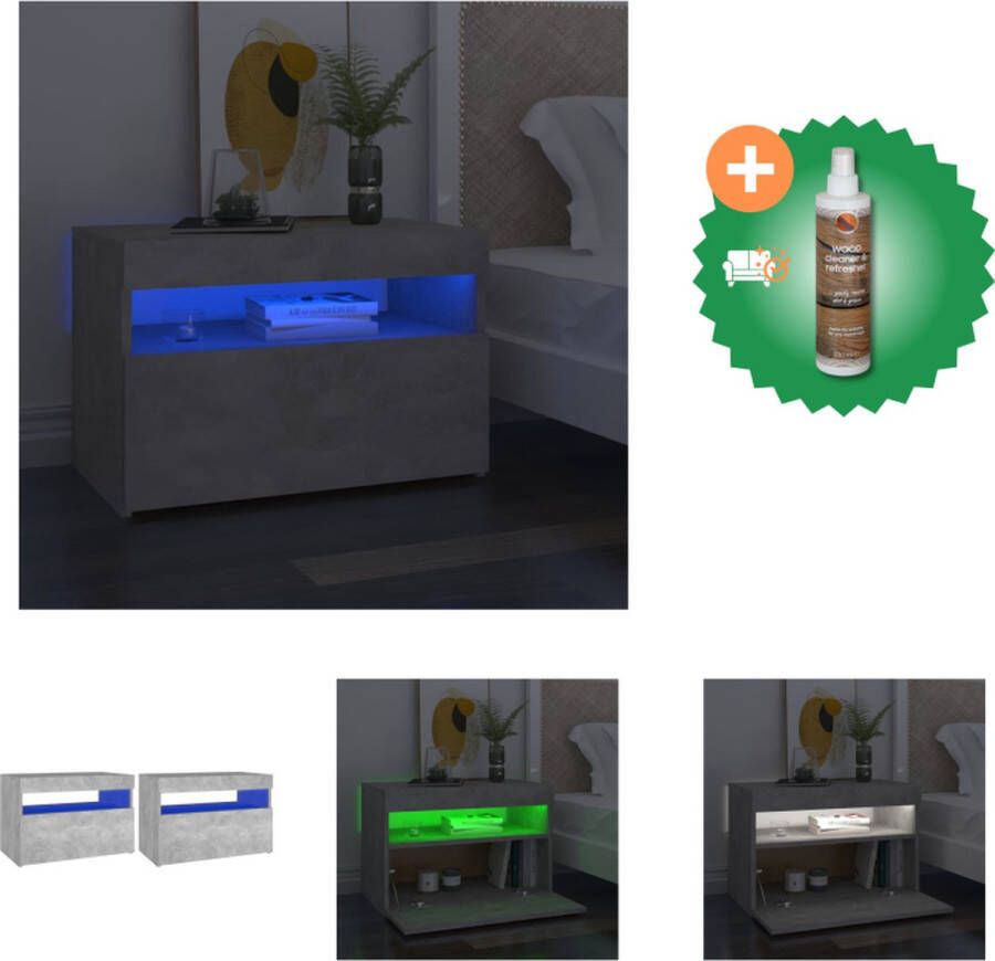 VidaXL Nachtkastjes Betongrijs Bewerkt Hout 60x35x40 cm Met RGB LED-verlichting Kast Inclusief Houtreiniger en verfrisser