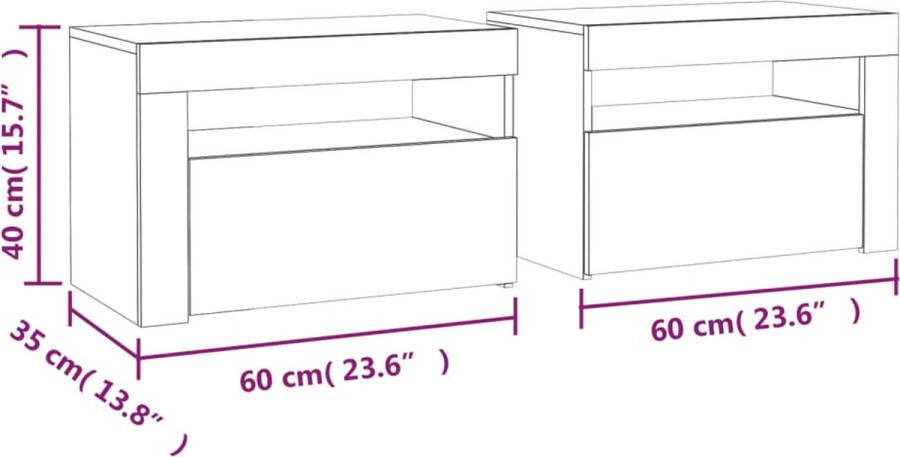 VidaXL Nachtkastjes 2 st met LED&apos;s 60x35x40 cm bruineikenkleurig - Foto 4
