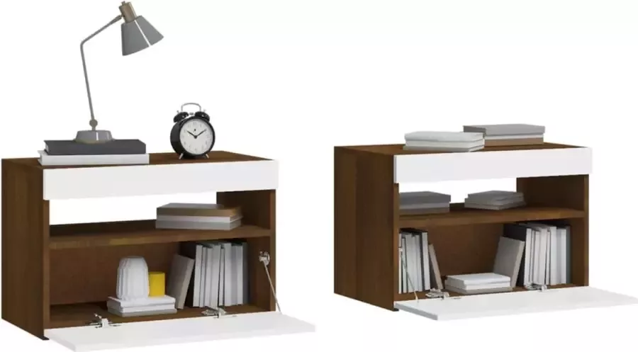 VidaXL -Nachtkastjes-2-st-met-LED-verlichting-60x35x40-cm-bruineiken - Foto 5