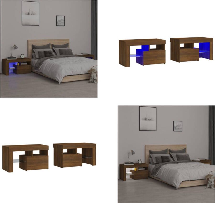 VidaXL Nachtkastjes 2 st met LED-verlichting 70x36-5x40 cm bruineiken Nachtkastje Nachtkastjes Houten Nachtkastje Slaapkamerkast