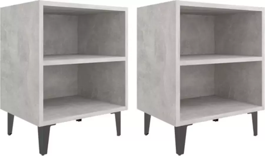 VidaXL -Nachtkastjes-2-st-met-metalen-poten-40x30x50-cm-betongrijs - Foto 3