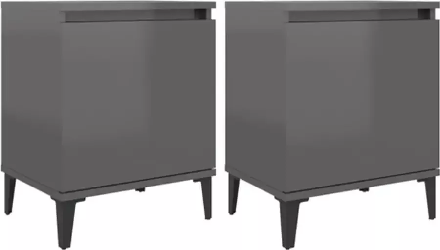 VidaXL -Nachtkastjes-2-st-met-metalen-poten-40x30x50-cm-hoogglans-grijs - Foto 2