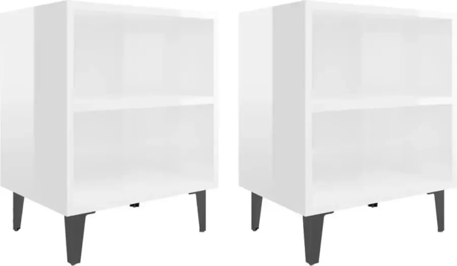 VidaXL -Nachtkastjes-2-st-met-metalen-poten-40x30x50-cm-hoogglans-wit - Foto 4