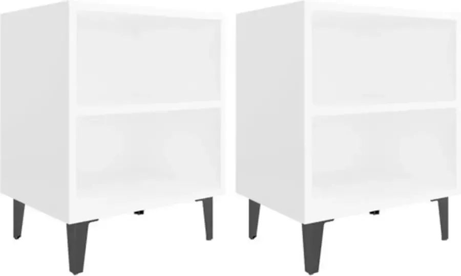 VidaXL -Nachtkastjes-2-st-met-metalen-poten-40x30x50-cm-wit - Foto 3