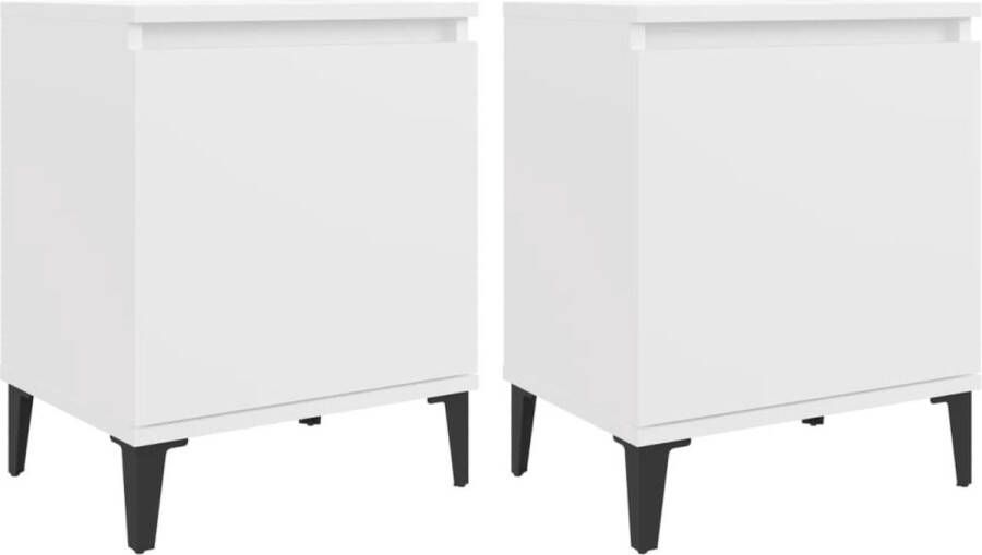 VidaXL Nachtkastjes Wit met Metalen Poten Set van 2 Nachtkastjes Industrieel Design Houten Nachtkastjes Metalen Poten Wit Meubilair Slaapkamermeubelen Opbergkasten
