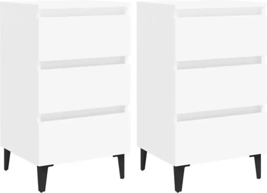 VidaXL -Nachtkastjes-2-st-met-metalen-poten-40x35x69-cm-wit
