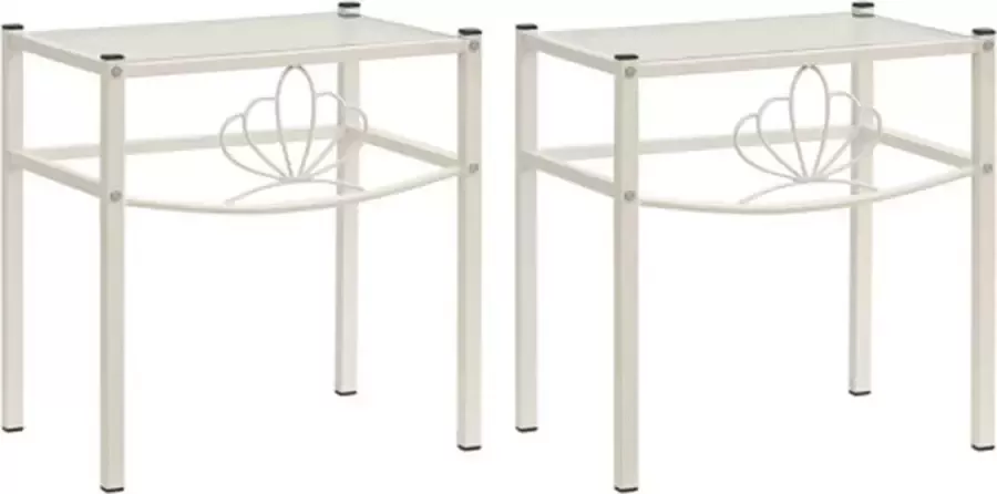 VidaXL Nachtkastjes 2 st metaal en glas wit en transparant