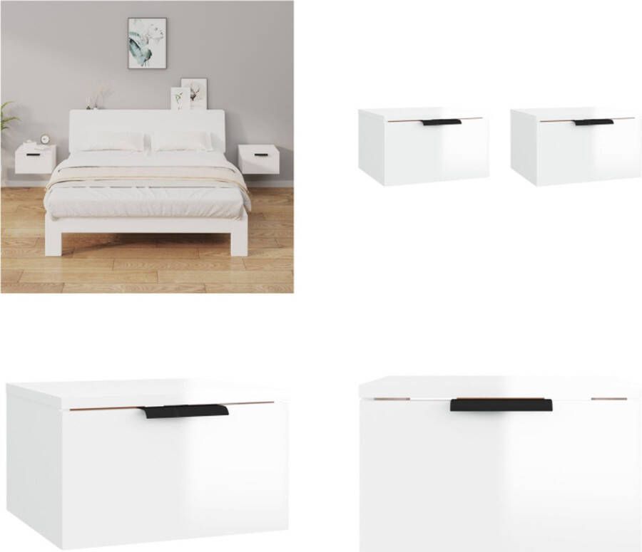 VidaXL Nachtkastjes 2 st wandgemonteerd 34x30x20 cm hoogglans wit Wandnachtkastje Wandnachtkastjes Wandgemonteerd Nachtkastje Wandgemonteerd Bedkastje