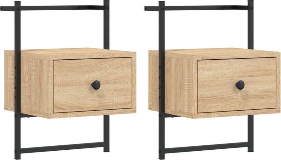 VidaXL -Nachtkastjes-2-st-wandgemonteerd-35x30x51-cm-hout-sonoma-eiken - Foto 2