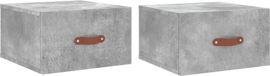 VidaXL -Nachtkastjes-2-st-wandgemonteerd-35x35x20-cm-betongrijs - Foto 1