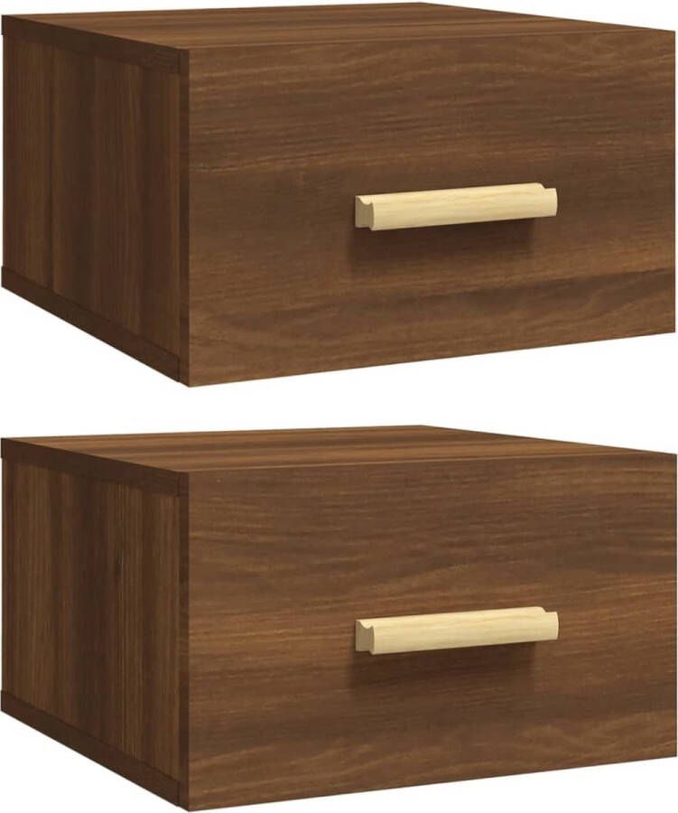 VidaXL Nachtkastjes Wandgemonteerd 35x35x20 cm 2 stuks Wandlamp Nachtlamp Kastje Bergruimte Slaapkamerdecoratie Houten Meubels Bruine Meubelstukken Minimalistische Design