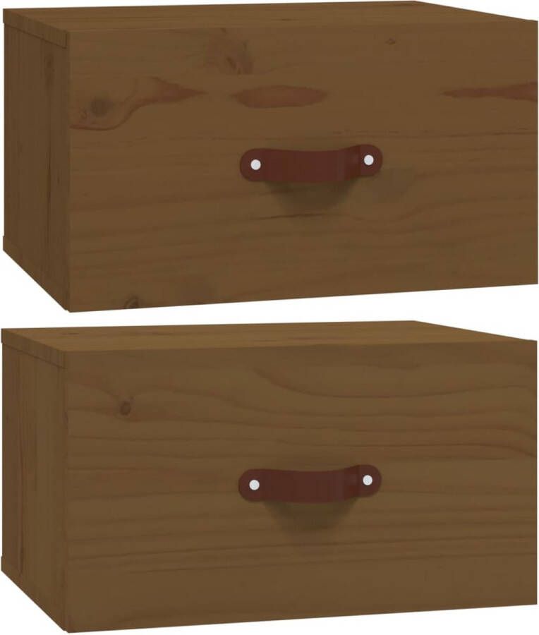 VidaXL Wandnachtkastjes 2 st honingbruin hout Wandlamp Nachtlamp Houten Meubels Grenoble Hout Opbergvak Badkamermeubilair Salontafel