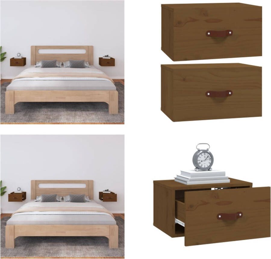 VidaXL -Nachtkastjes-2-st-wandgemonteerd-40x29 5x22-cm-honingbruin - Foto 2