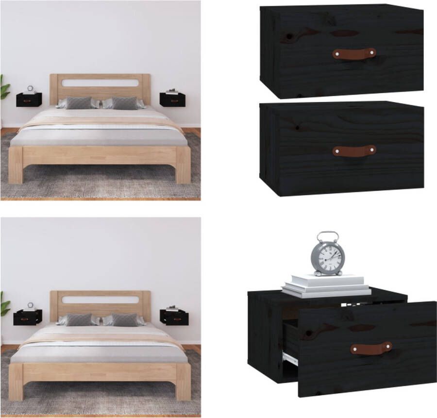 VidaXL -Nachtkastjes-2-st-wandgemonteerd-40x29 5x22-cm-zwart - Foto 2