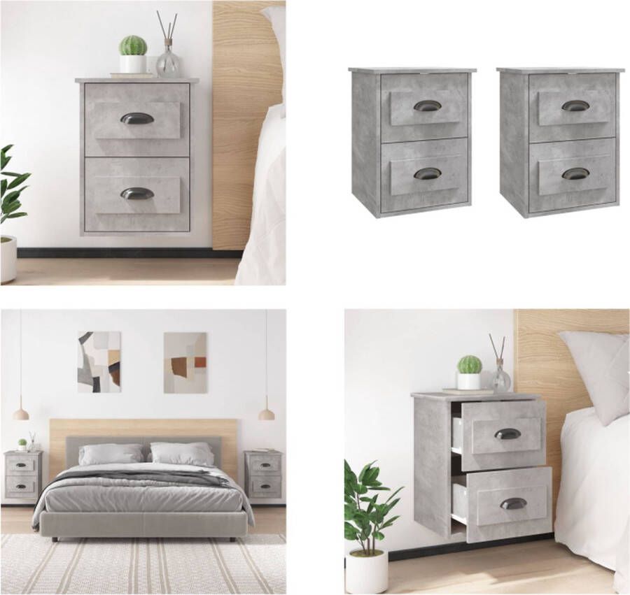 VidaXL Nachtkastjes 2 st wandgemonteerd 41 5x36x53 cm betongrijs Wandnachtkastje Wandnachtkastjes Nachtkastje Wandgemonteerd Nachtkastje