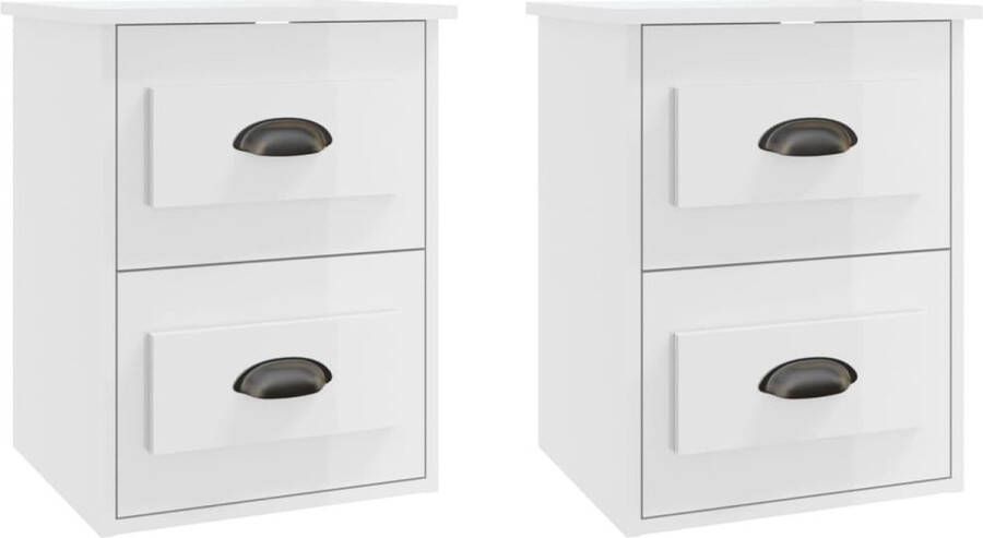 VidaXL -Nachtkastjes-2-st-wandgemonteerd-41 5x36x53-cm-hoogglans-wit - Foto 2