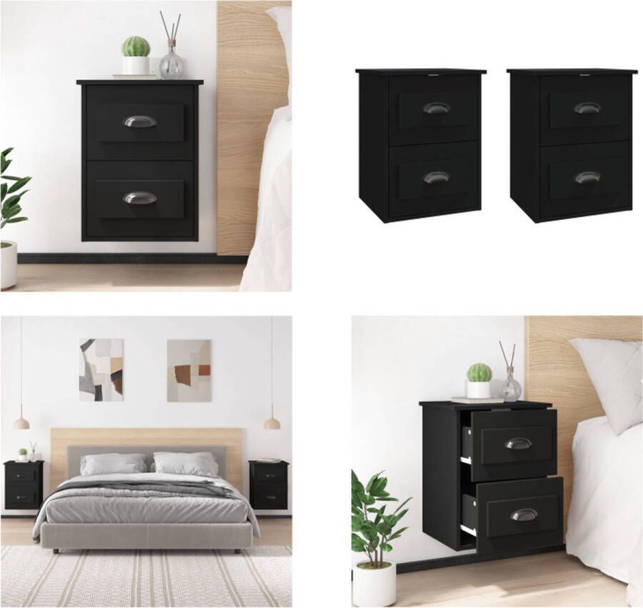 VidaXL Nachtkastjes 2 st wandgemonteerd 41 5x36x53 cm zwart Wandnachtkastje Wandnachtkastjes Nachtkastje Wandgemonteerd Nachtkastje