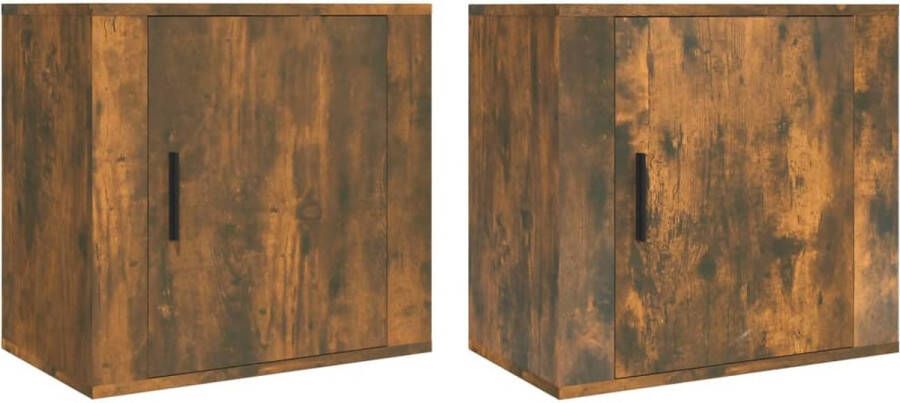 VidaXL Wandnachtkastjes Set van 2 Gerookt Eiken Wandlamp Nachtlamp Kastje Bergruimte Slaapkamervloerisolator Houten Meubels Bruine Meubel