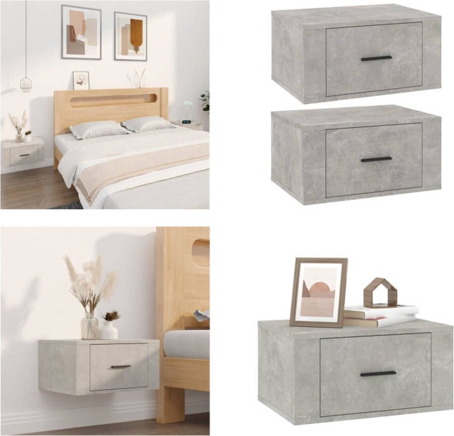 VidaXL Nachtkastjes 2 st wandgemonteerd 50x36x25 cm betongrijs Wandnachtkastje Wandnachtkastjes Wandgemonteerd Nachtkastje Wandgemonteerd Bedkastje