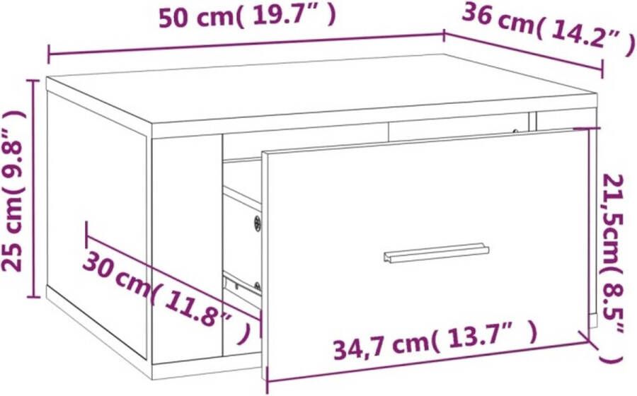 VidaXL -Nachtkastjes-2-st-wandgemonteerd-50x36x25-cm-bruineikenkleurig - Foto 2