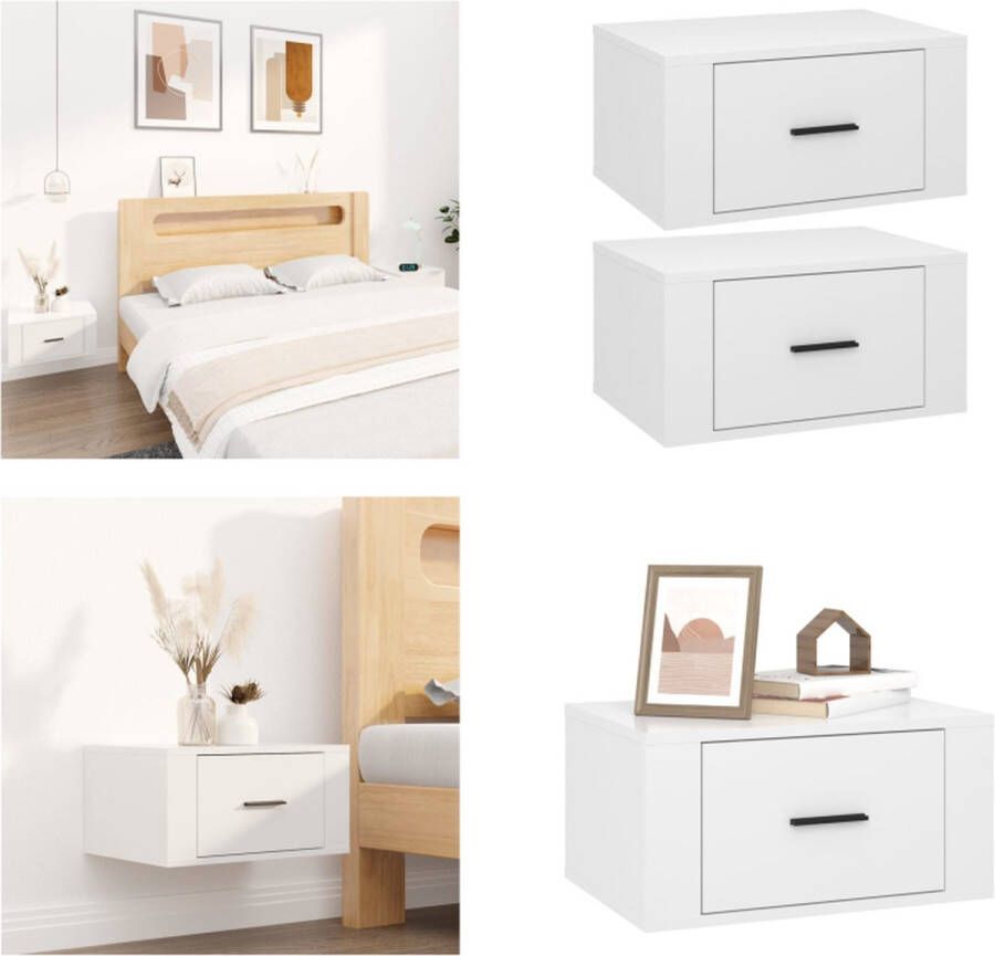 VidaXL Nachtkastjes 2 st wandgemonteerd 50x36x25 cm hoogglans wit Wandnachtkastje Wandnachtkastjes Wandgemonteerd Nachtkastje Wandgemonteerd Bedkastje