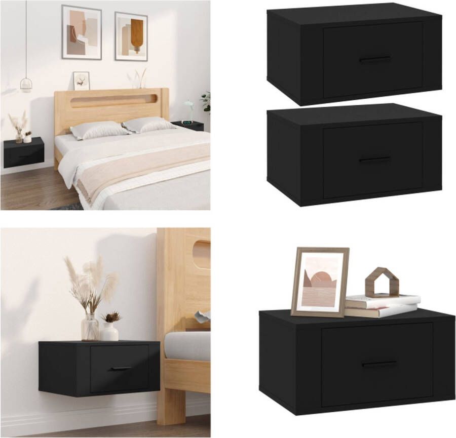 VidaXL Nachtkastjes 2 st wandgemonteerd 50x36x25 cm zwart Wandnachtkastje Wandnachtkastjes Wandgemonteerd Nachtkastje Wandgemonteerd Bedkastje