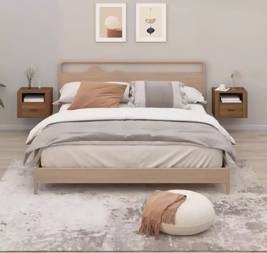 VidaXL -Nachtkastjes-2-st-wandgemonteerd-50x36x40-cm-bruineikenkleurig - Foto 3