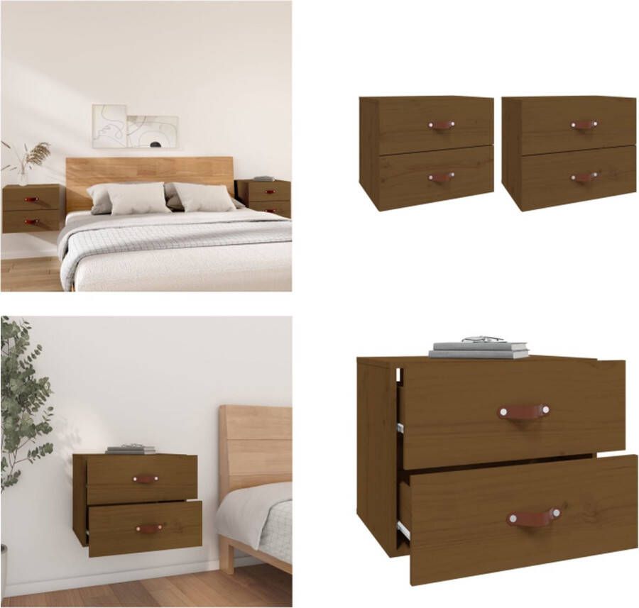 VidaXL -Nachtkastjes-2-st-wandgemonteerd-50x36x40-cm-honingbruin - Foto 2