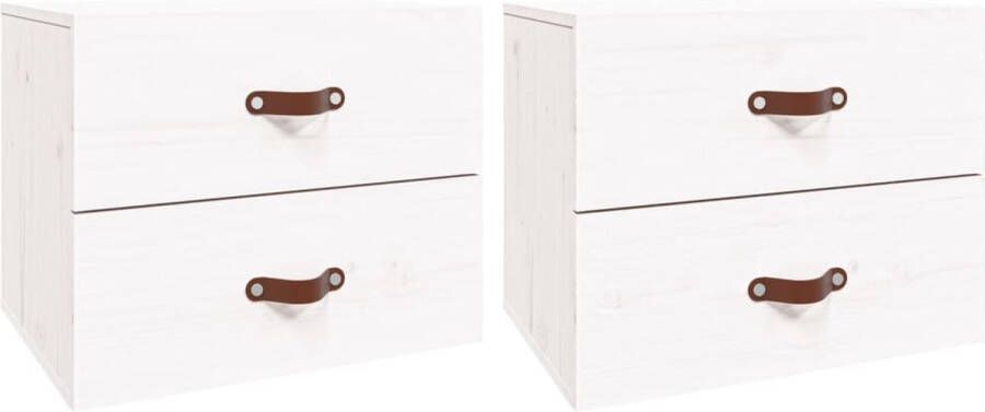 VidaXL Witte Wandnachtkastjes Set van 2 50x36x40 cm Wandlamp Nachtlamp Houten Kast Grenoble Hout Badkamermeubel Salontafel