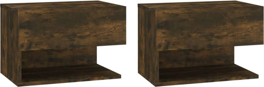 VidaXL Wandnachtkastjes Gerookt Eiken Set van 2 Wandlamp Nachtlamp Bergruimte Badkamermeubel Houten Meubels Decoratieve Accessoires Kamerdecoratie Slaapkamers