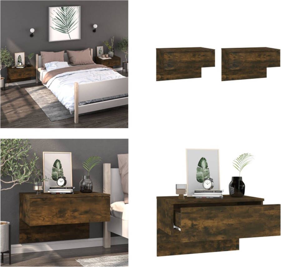 VidaXL Nachtkastjes 2 st wandgemonteerd gerookt eikenkleurig Wandnachtkastje Wandnachtkastjes Wandgemonteerd Nachtkastje Wandgemonteerd Bedkastje - Foto 2