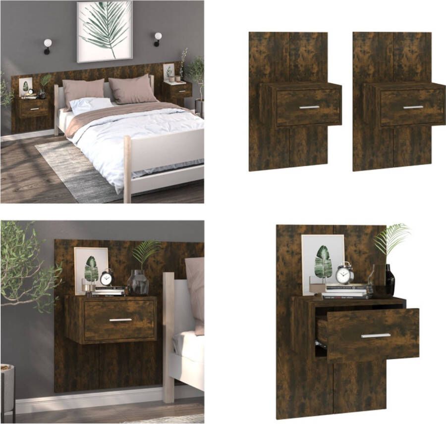 VidaXL Nachtkastjes 2 st wandgemonteerd gerookt eikenkleurig Wandnachtkastje Wandnachtkastjes Wandgemonteerd Nachtkastje Wandgemonteerd Bedkastje - Foto 2