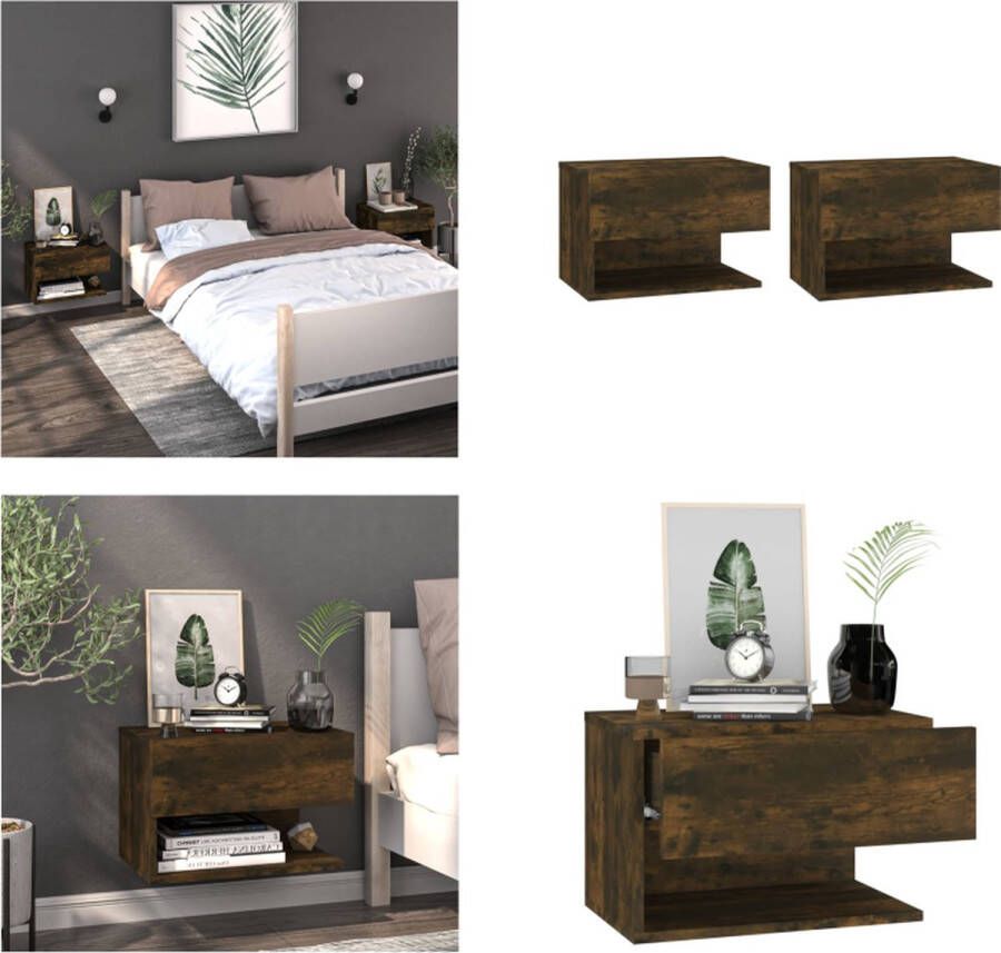 VidaXL Nachtkastjes 2 st wandgemonteerd gerookt eikenkleurig Wandnachtkastje Wandnachtkastjes Wandgemonteerd Nachtkastje Wandgemonteerd Bedkastje