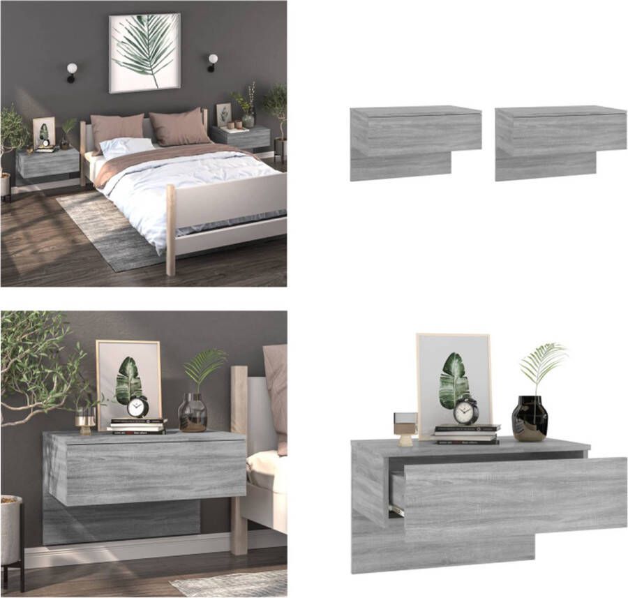 VidaXL Nachtkastjes 2 st wandgemonteerd grijs sonoma eikenkleurig Wandnachtkastje Wandnachtkastjes Wandgemonteerd Nachtkastje Wandgemonteerd Bedkastje - Foto 4