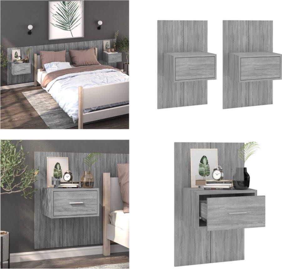 VidaXL Nachtkastjes 2 st wandgemonteerd grijs sonoma eikenkleurig Wandnachtkastje Wandnachtkastjes Wandgemonteerd Nachtkastje Wandgemonteerd Bedkastje